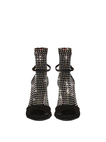 Black Mesh Rhinestone Sandals, 2