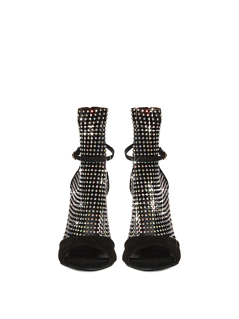 Black Mesh Rhinestone Sandals, 2