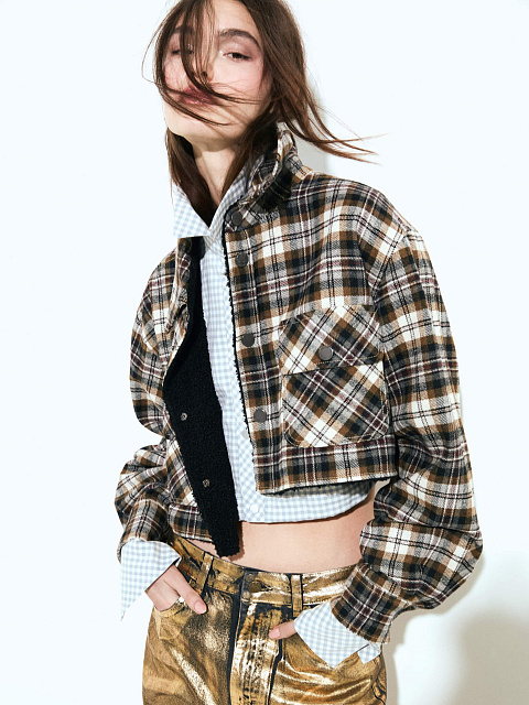 Grey Cotton Cropped Shirt, 2