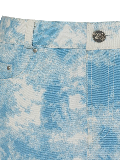 Light Blue Tie-Dye Denim Mini Skirt, 3