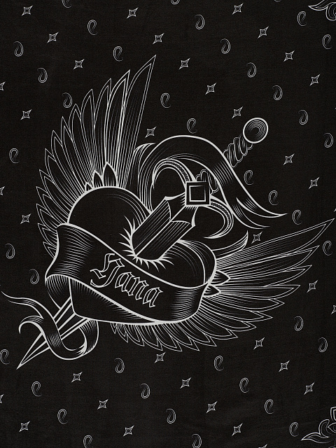 Black Silk Printed Scarf, 2