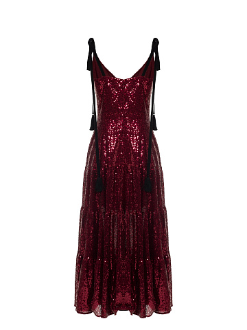 Bordeaux Sequined Midi Dress, 2