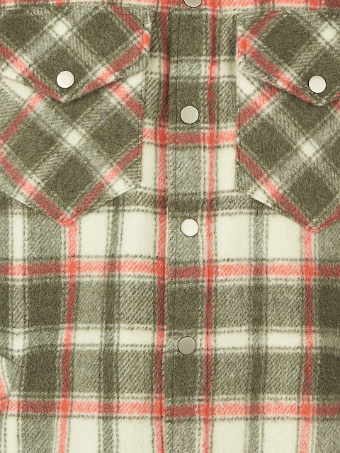 Green & Ecru Checked Wool Long Overshirt, 3