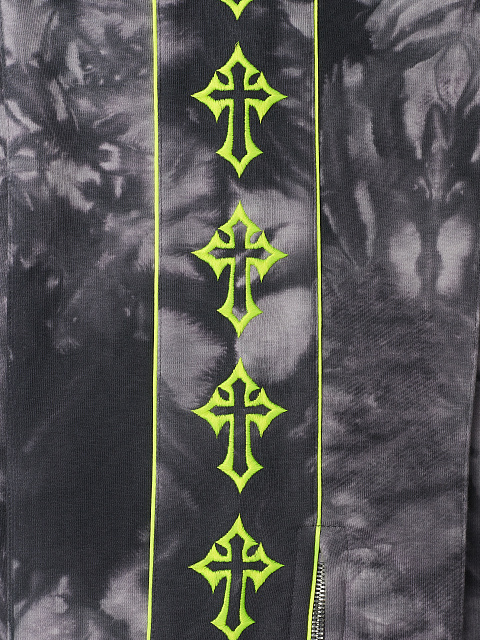Grey Tie-dye & Neon Green Cross Embroidered Jersey Suit, 4 Grey Tie-dye & Neon Green Cross Embroidered Jersey Suit, 4