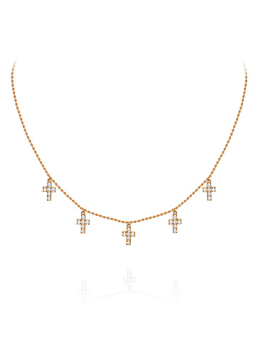 Rose Silver & Cubic Zirkonia Cross Necklace, 1