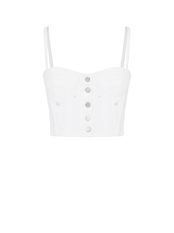 White Distressed Denim Top, 1