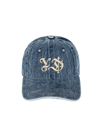 Blue denim cap with beige embroidery, 2