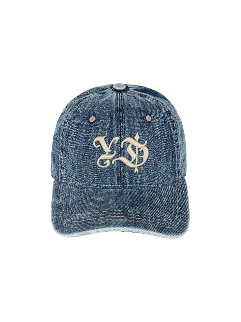 Blue denim cap with beige embroidery, 2
