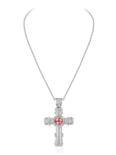 Cross pendant necklace with tourmaline and diamonds, 1 Cross pendant necklace with tourmaline and diamonds, 1