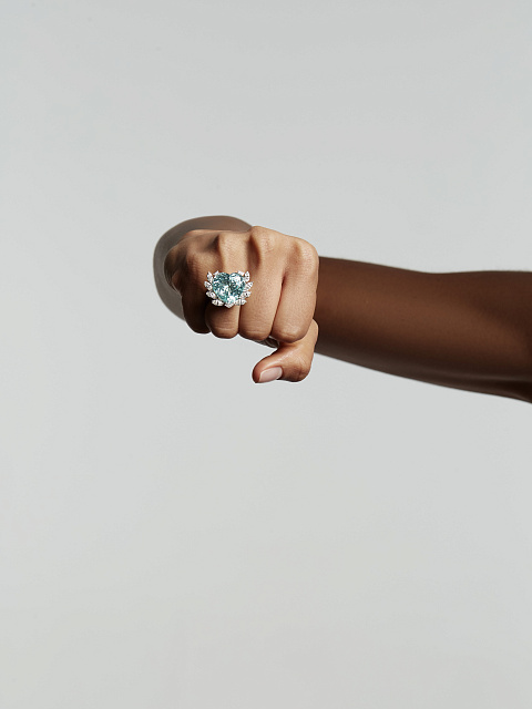 Tourmaline Paraiba, Marquise, Princess Cut, Round Diamond & White Gold Ring, 6 Tourmaline Paraiba, Marquise, Princess Cut, Round Diamond & White Gold Ring, 6