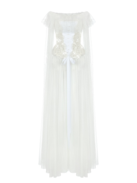 White Maxi Dress With Lace Corset, 1