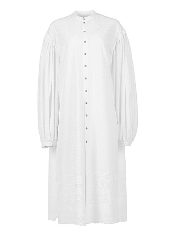 White Lace Cotton Shirt Midi Dress, 1
