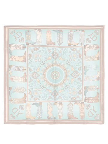 Blue & Brown Western Print Silk Scarf, 2