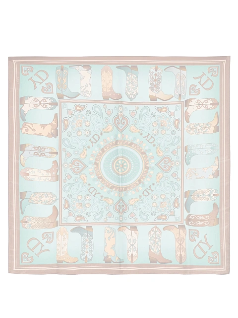 Blue & Brown Western Print Silk Scarf, 2 Blue & Brown Western Print Silk Scarf, 2