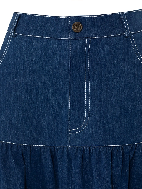 Blue Lace Trim Denim Midi Skirt, 3