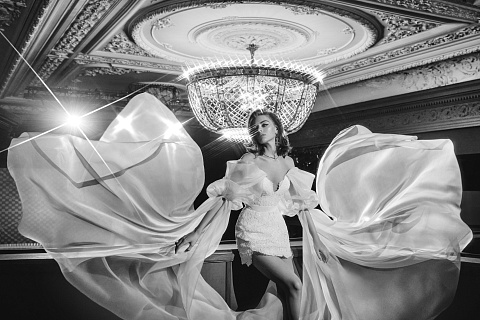 White Lace Organza Sleeve Mini Dress, 5