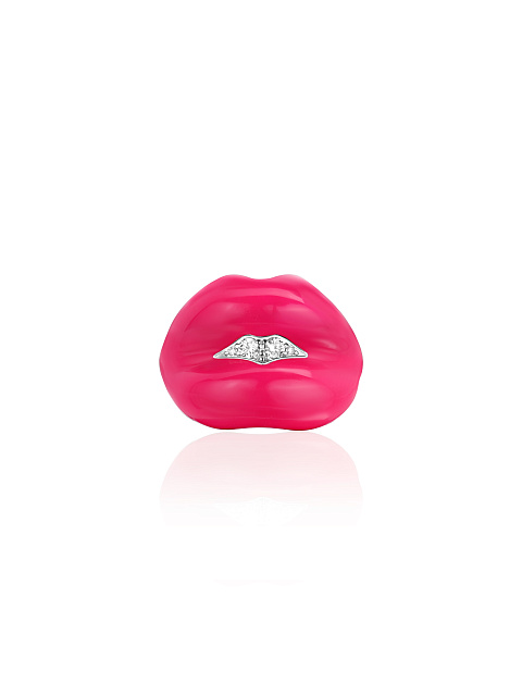 Lip-shaped ring with pink enamel and LG diamonds, 4