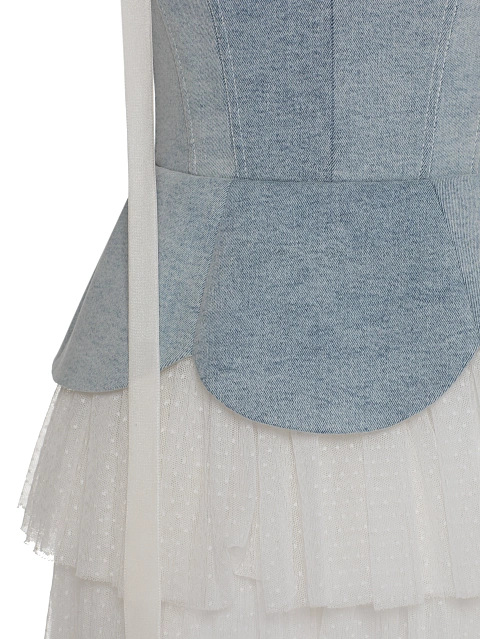 Maxi dress made of blue denim and white mesh, 4