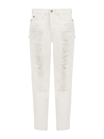 White Distressed Cotton Jeans, 1