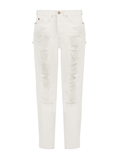White Distressed Cotton Jeans, 1