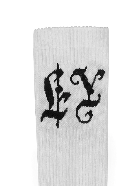 White Ribbed Cotton LY Socks, 4