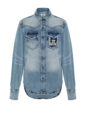 Blue Denim Shirt With Embroidered Pocket, 1