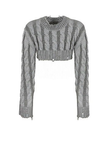 Graphite Distressed Cable Knit Super Cropped Sweater, 1
