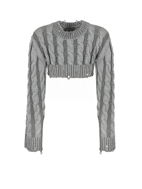 Graphite Distressed Cable Knit Super Cropped Sweater, 1 Graphite Distressed Cable Knit Super Cropped Sweater, 1