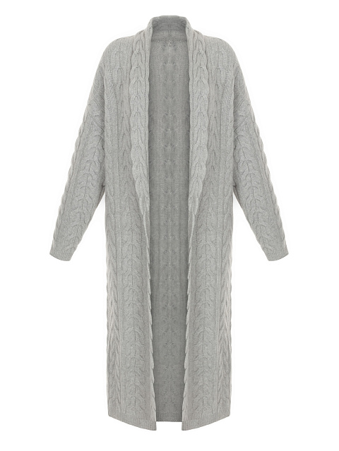 Light Grey Cashmere Cable Knit Long Cardigan, 2
