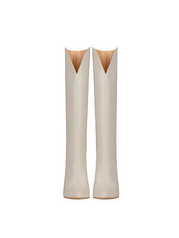 Eggshell Leather Heeled Tall Boots, 2