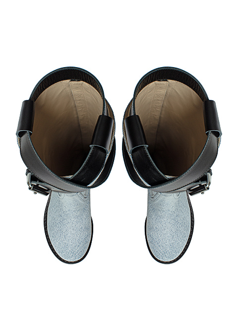 Light Blue Denim & Leather Buckled Knee Boots, 4 Light Blue Denim & Leather Buckled Knee Boots, 4