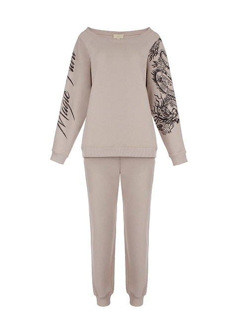 Grey & Beige Printed Jersey Suit, 1