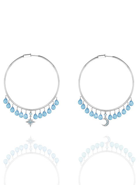 Briolette Topaz Sky Blue, Round Topaz Sky Blue & White Gold Hoop Earrings , 1