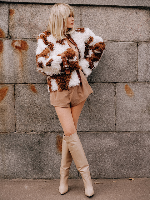 Eggshell Cream Leather Stiletto Boots, 6