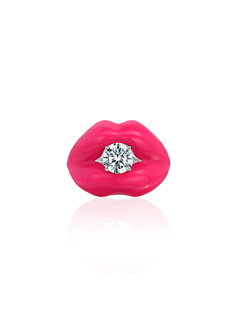 Lips-shaped ring with pink enamel and LG diamond, 4 Lips-shaped ring with pink enamel and LG diamond, 4