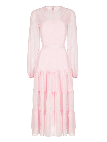 Pink Polka Dot Chiffon Midi Dress, 1