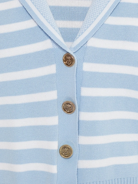 Cropped light blue cardigan with white stripes, 3