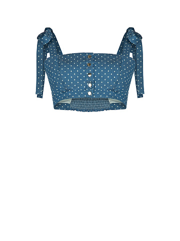 Cropped blue polka dot denim top, 1