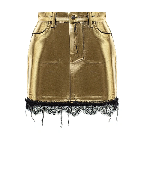 Gold-plated Denim Mini Skirt With Lace, 1