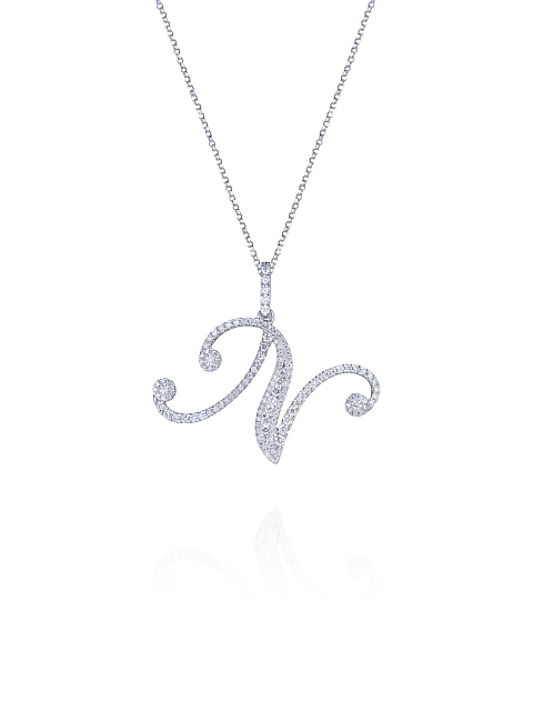 White gold necklace with a letter N diamond pendant, 1