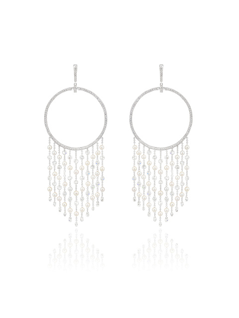 White gold hoops with pearls and diamonds, 1 White gold hoops with pearls and diamonds, 1