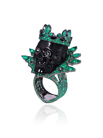 Black Gold Obsidian Emerald Diamond Ring, 1