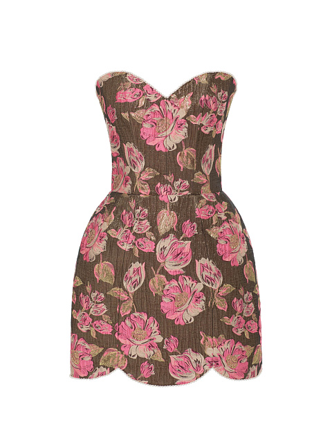 Suit Of Jacket And Mini Dress With Floral Pattern And Pearls, 6