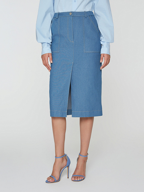 Blue Denim Jacket & Midi Skirt Set, 8