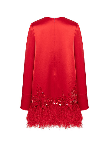 Red Feather & Sequin Silk Mini Dress, 2