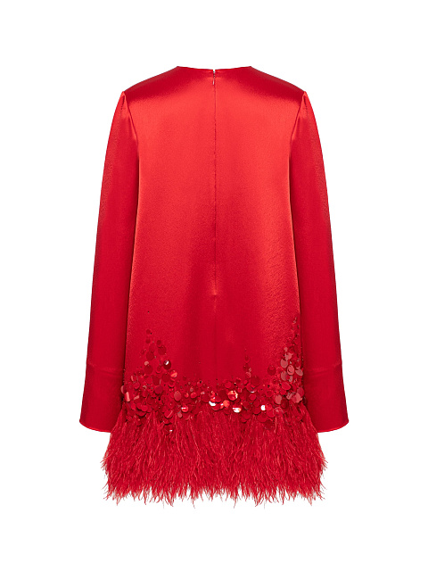 Red Feather & Sequin Silk Mini Dress, 2