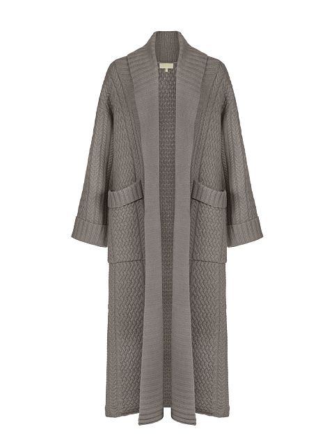 Taupe Merino Wool & Cashmere Knitted Coat, 3