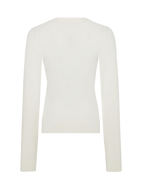 White Braided Cashmere V-neck Sweater, 2