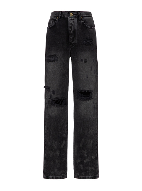 Black Distressed Cotton Jeans, 1