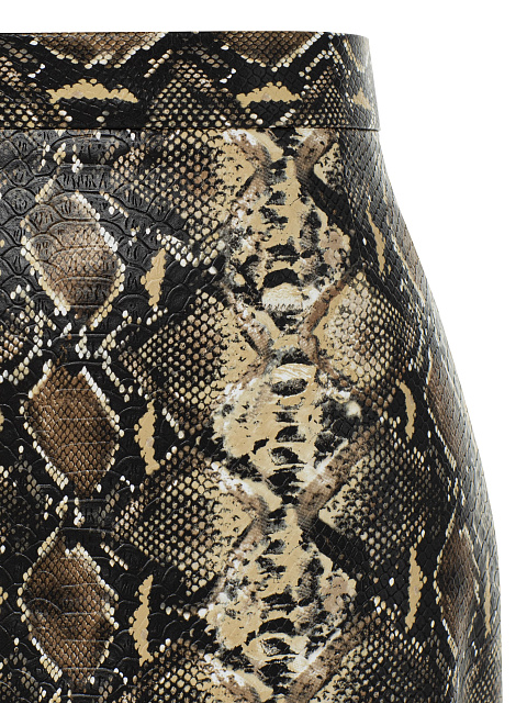 Beige Snakeskin Prined Faux Leather Midi Skirt, 4